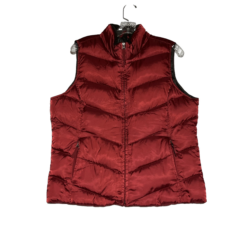 Eddie Bauer Goose Down Puffer Vest Womens Large Red Quilted Full Zip Outdoor